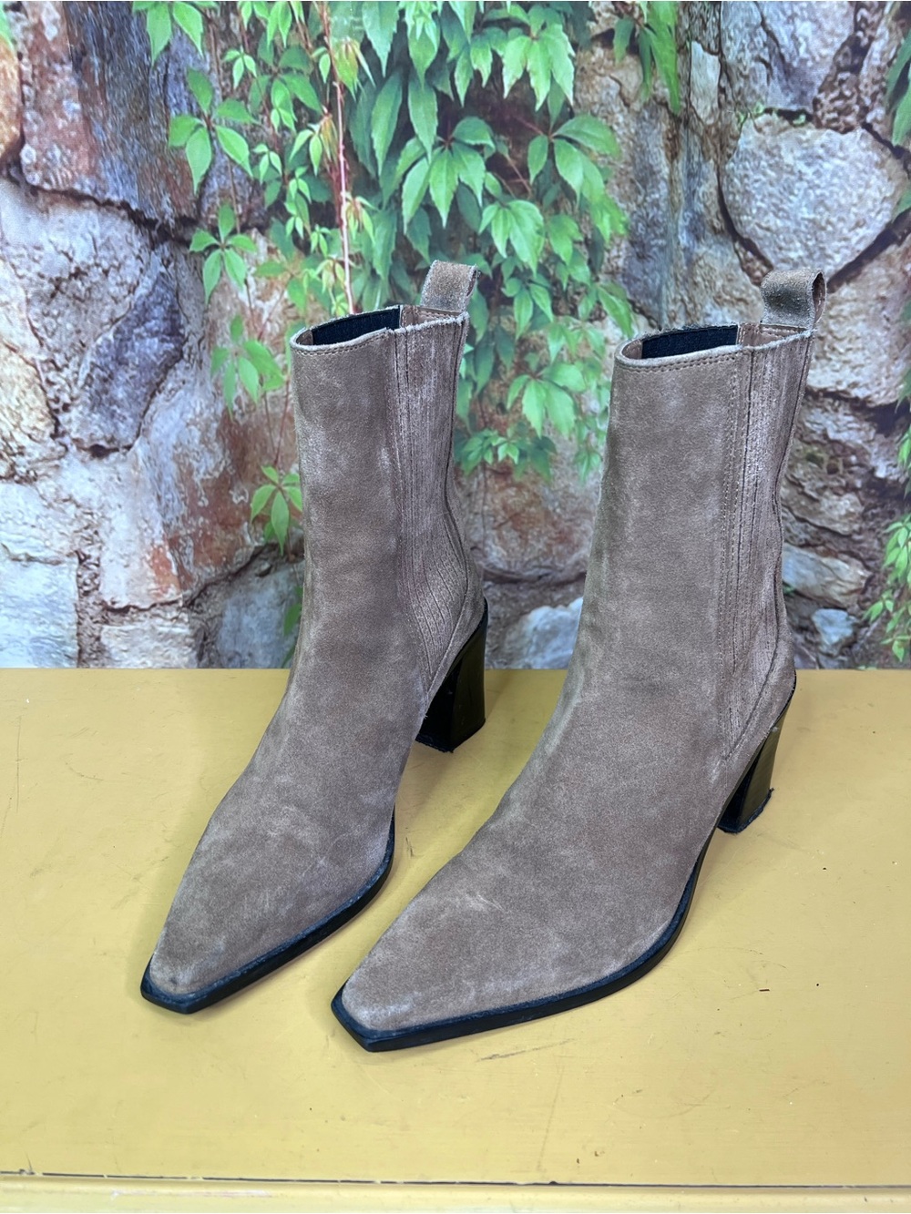 ZARA Coastal Cowgirl Western Bohohemian Taupe Suede Block Heel Boots, 38 - Picture 5 of 15